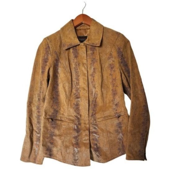 Bradley‎ Jacket 100% Genuine Leather Tan Animal Print size XS Snap Buttons - Picture 2 of 13